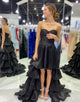Black A Line Sweetheart Tiered Long Party Dress