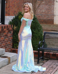 White Mermaid Off the Shoulder Sequins Long Prom Dress