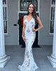 Sparkly White Mermaid V Neck Long Prom Dress