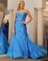 Blue Mermaid Sequin Lace Sweetheart Long Prom Dress