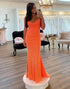 Orange Mermaid Spaghetti Strap Sequin Prom Dress