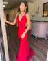 Red Mermaid Halter V-Neck Long Prom Dress