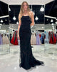 Black Mermaid Tulle Scoop Neck Long Prom Dress With Appliques