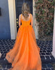 Orange Mermaid Sweetheart Lace Long Prom Dress With Appliques