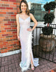 Silver Mermaid Sequin V-Neck Lace-Up Long Prom Dress With Feathers