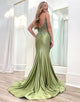 Sage Green Mermaid Spaghetti Strap Backless Long Prom Dress