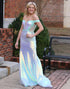 White Mermaid Off the Shoulder Sequins Long Prom Dress