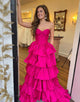 Fuchsia A Line Off The Shoulder Tiered Long Prom Dress