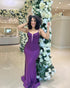 Glitter Dark Purple Mermaid Long Corset Prom Dress