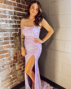Sparkly Lilac Mermaid Long Prom Dress With Slit