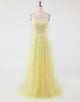 Yellow Prom Dress Spaghetti Straps Long Evening Dress