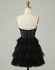 A Line Strapless Tulle Black Corset Homecoming Dress