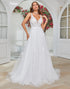 Ivory V-Neck Sweep Train Wedding Dress with Lace