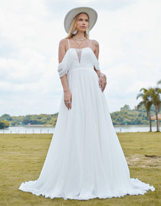 Charming A-Line Spaghetti Wedding Dress 2025 with Sleeveless