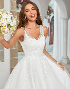 White Mid-Calf Tulle Wedding Dress with Lace