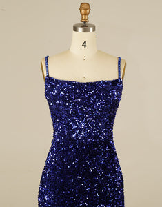 Royal Blue Sequin Neck Short Homecoming Dress with Tassels