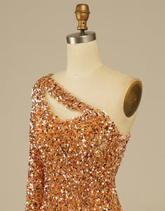 Sequin One Shoulder Homecoming Dress with Sleeves