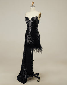 Black Homecoming Dress with Feathers