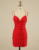 Red V-neck Short Tight Homecoming Dress