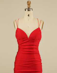 Red V-neck Short Tight Homecoming Dress