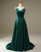 Dark Green Satin Long Simple Prom Dress