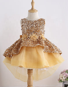 Gold High Low Flower Girl Dress with Sequin