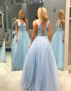 Light Blue Tulle Long Prom Dress