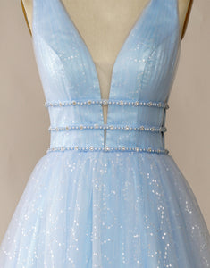 Light Blue Tulle Long Prom Dress