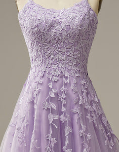 A-Line Long Lilac Prom Dress with Appliques