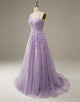 A-Line Long Lilac Prom Dress with Appliques