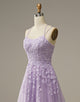 A-Line Long Lilac Prom Dress with Appliques
