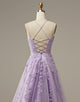 A-Line Long Lilac Prom Dress with Appliques