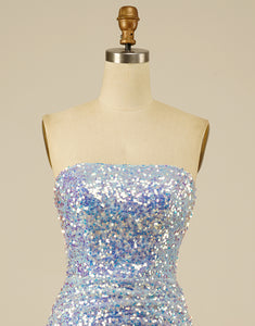 Strapless Sequin Homecoming Dress with Feathers