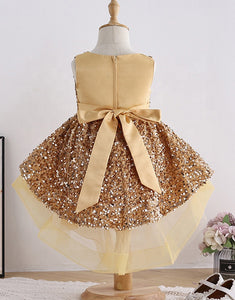 Gold High Low Flower Girl Dress with Sequin