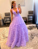 A-line Tulle Long Tiered Prom Dress