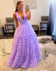 A-line Tulle Long Tiered Prom Dress