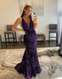 Purple V-neck Mermaid Long Prom Dress