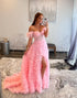 Pink Off the Shoulder Long Prom Dress with Split