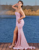 Strapless Tight Pink Prom Dress with Split