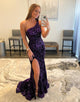 Purple One Shoulder Sequin Prom Dress