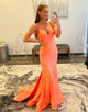 Mermaid Orange Tight Backless Prom Dress