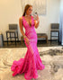 Deep V-neck Sequin Mermaid Pink Prom Dress