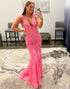 Mermaid V-neck Long Pink Prom Dress