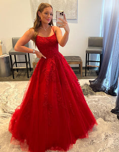 Princess Long Red Prom Dress with Appliques
