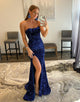Sheath Strapless Tight Sequin Prom Dress with Split