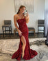 Sheath Strapless Tight Sequin Side Slit Prom Dress with Backless