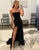 Sheath Strapless Sequin Black Prom Dress with Split