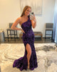 Purple One Shoulder Sequin Prom Dress