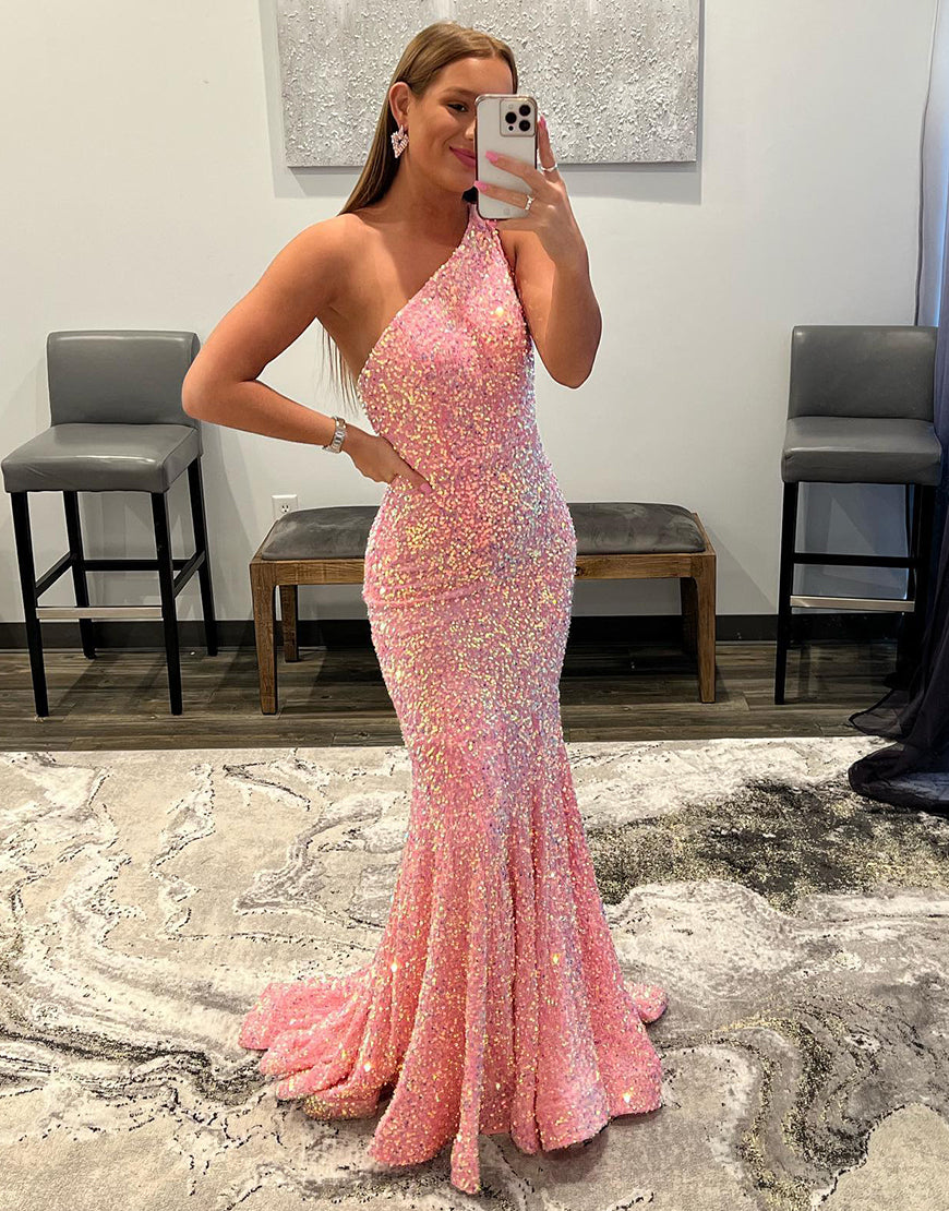 Dressself Mermaid Sequin One Shoulder Backless Prom Dress Glitter Evening Dress Dressself Mermaid Sequin One Shoulder Backless Prom Dress Glitter Evening Dress