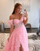 Pink Off the Shoulder Long Prom Dress with Split